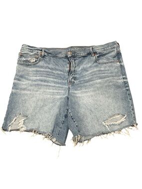 American Eagle Perfect Bermuda Short Distressed Light Blue Denim Shorts Size 18
